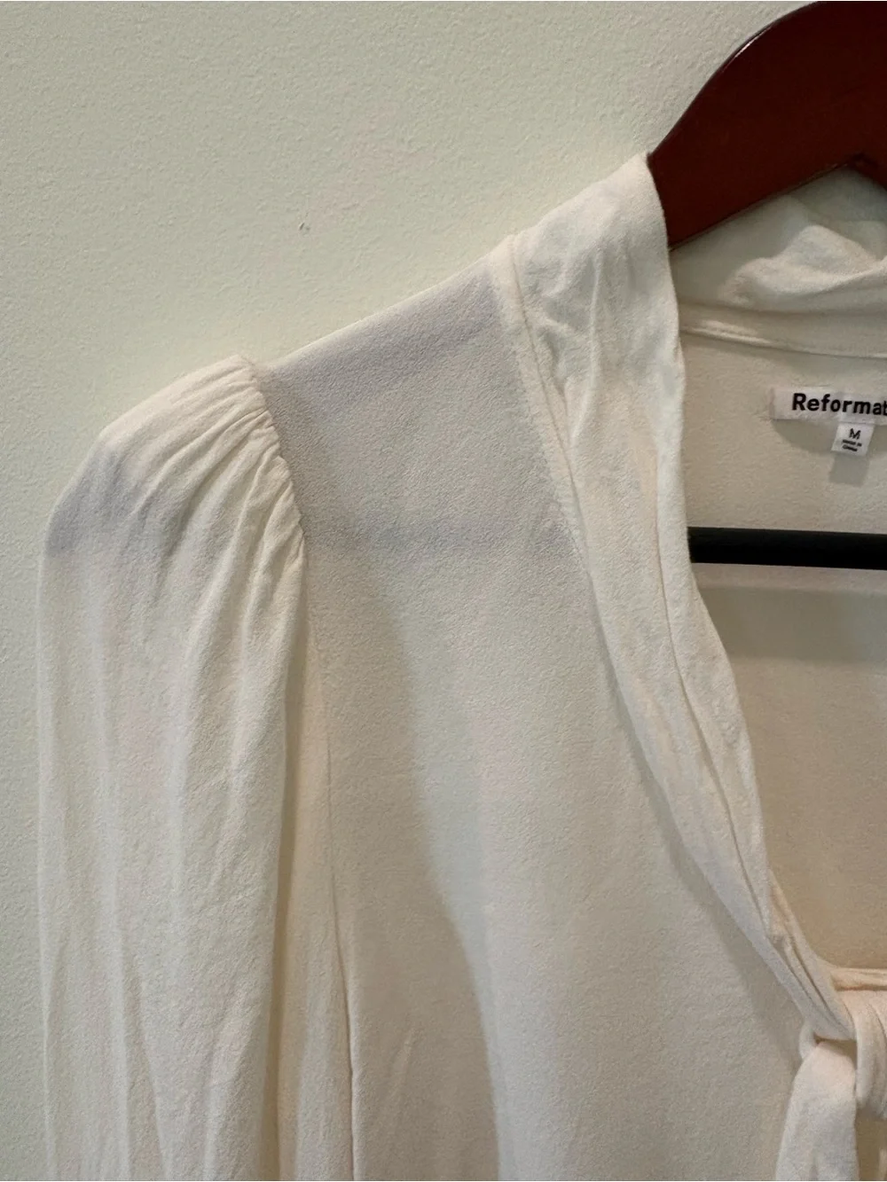 Reformation Anaya Tie-Neck Long-Sleeve Blouse